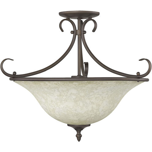 Homestead 3 Light 18.5 inch Rubbed Bronze Semi-flush Ceiling Light in Tea Stone Glass 